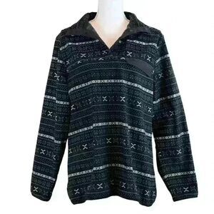 Jachs Cabin New York Fair Isle Black Fleece Pullover Size Medium